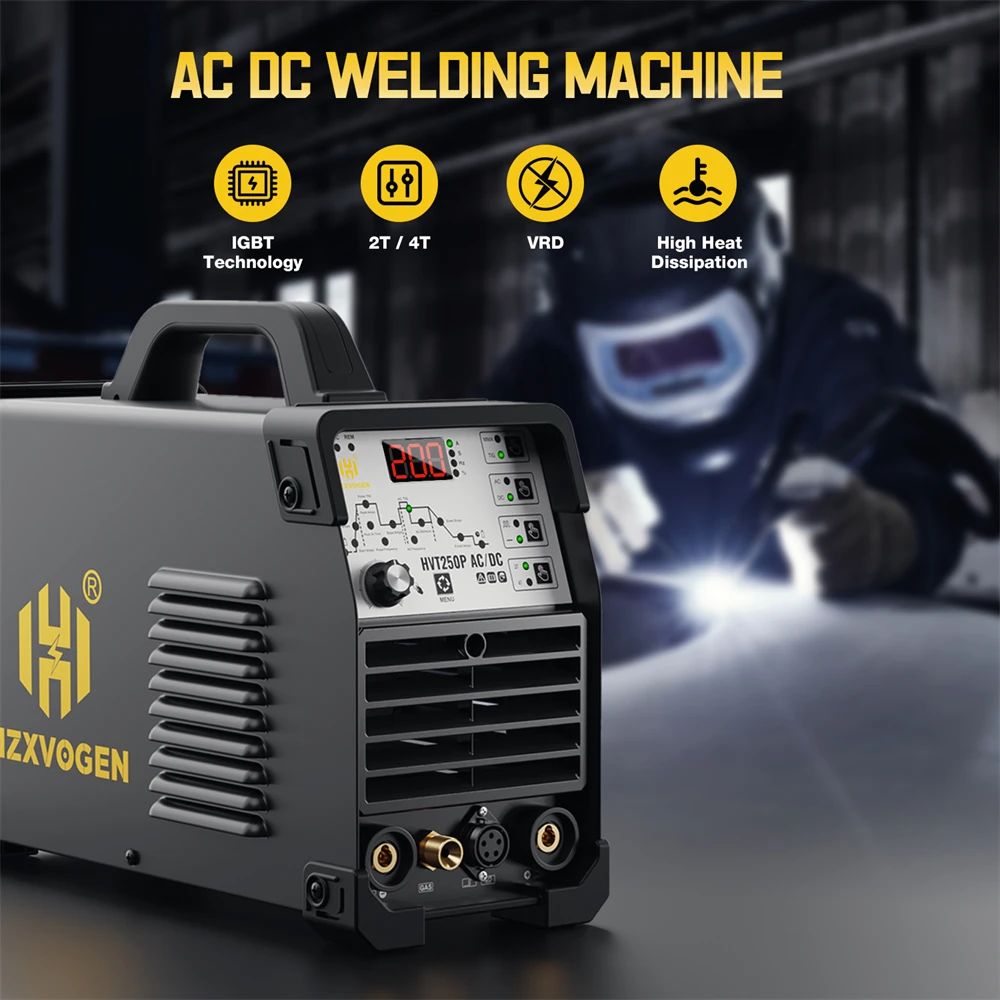 HZXVOGEN TIG Welding Machine 200A 4 in 1Aluminum AC/DC HF TIG/MMA ARC Pulse Argon Welder IGBT Inverter 2T/4T Welding Equipment