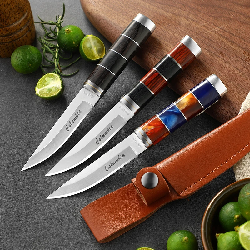 Fruit Knife Mongolian Hand Held Small Knife For Lamb Eating Outdoor Portable Dining Knife Kitchen Small Knife With Leather Cover