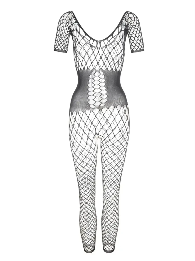 Plus Size Womens Bodystocking Bodysuit High Stretch Hollow Out Off Shoulder See Through Fishnet Sheer Sexy Lingerie BDSM Uniform