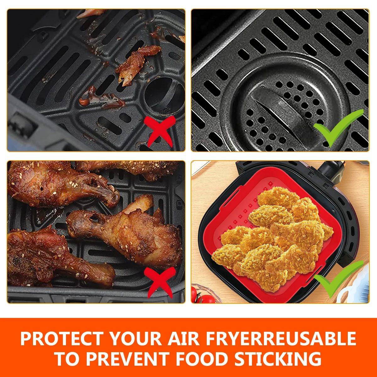 2/3Pcs Reusable Airfryer Pan Liner Accessories Thick Square Air Fryer Silicone Pot Food Safe Non Stick Chicken Airfryer Basket