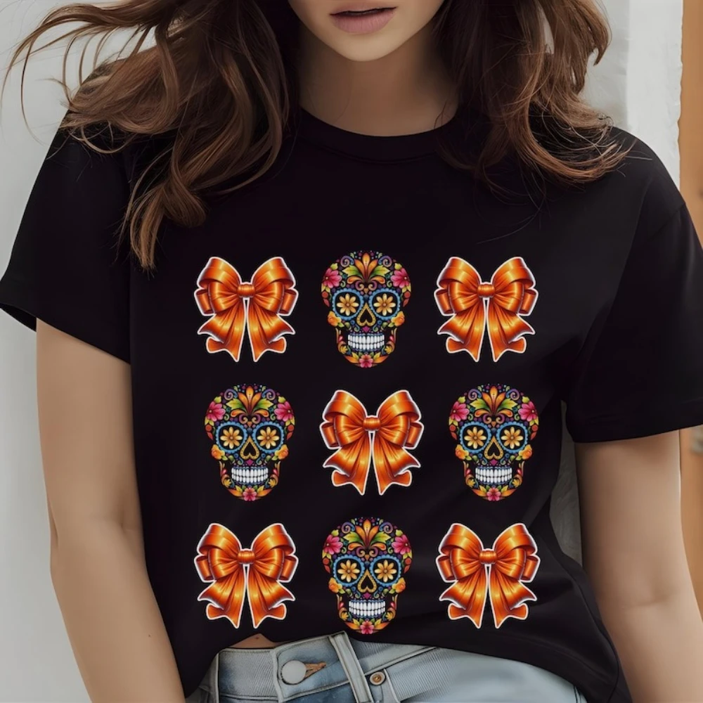 

Day of The Dead Coquette T-Shirt Dia De Los Muertos Sugar Skull Tshirt Mexican Traditional Festivals Women Fashion Casual Tee