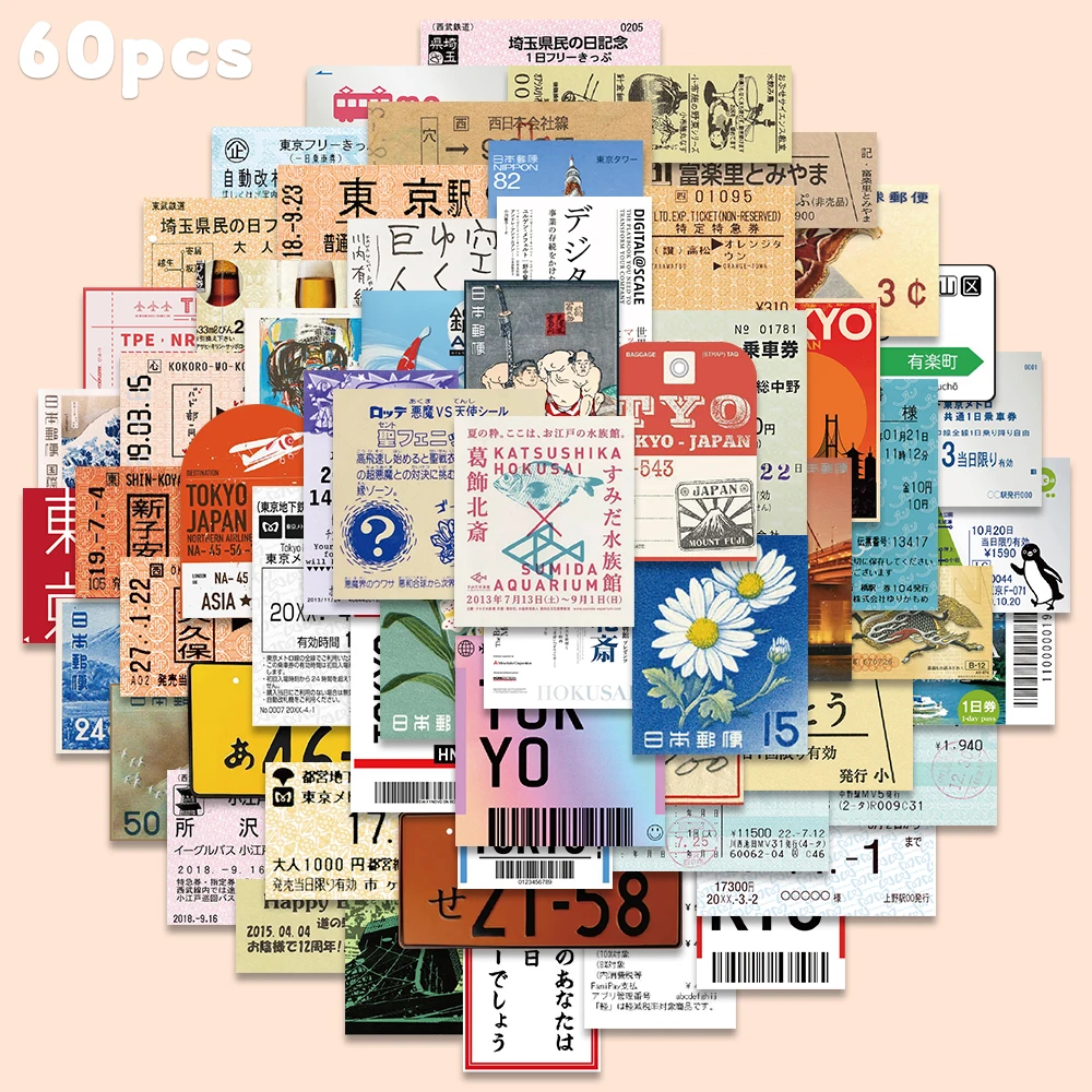 60 stücke Retro Japan Reise Aufkleber Landschaft Graffiti Aufkleber Für Telefon Gepäck Sammelalbum Skateboard Laptop Label Dekorative Aufkleber