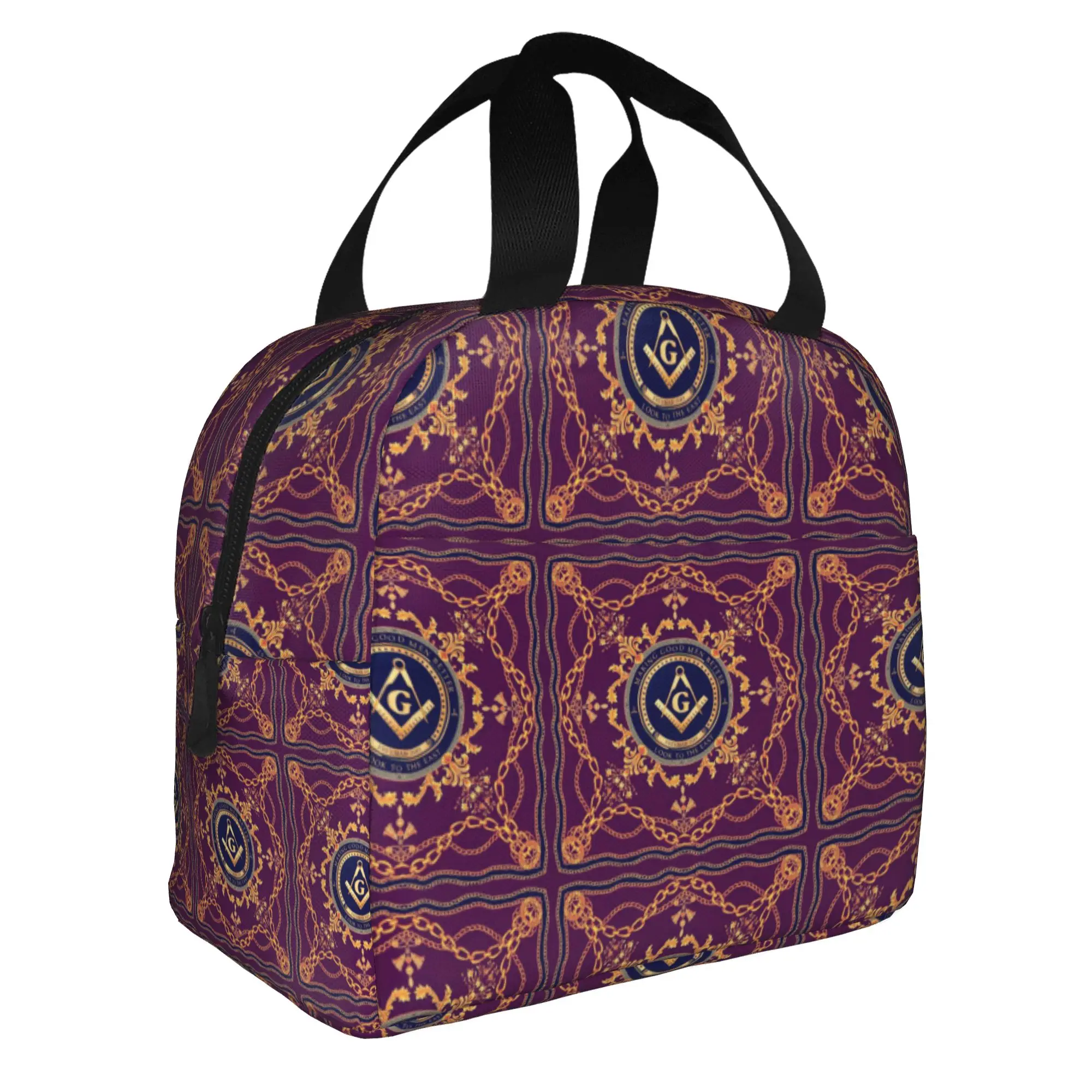 Freemason Baroque Design Thermal Insulated Lunch Bag Masonic Mason Lunch Container for Outdoor Camping Travel Storage Food Box