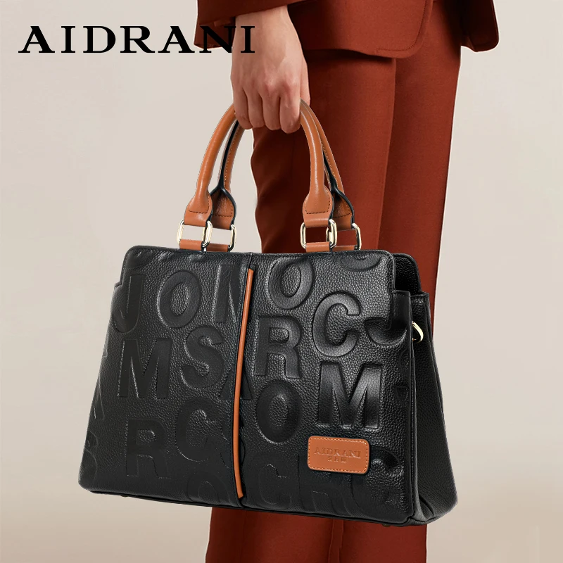 Aidrani  Genuine leather letter design women's handbag 100% cowhide crossbody bag with large capacity