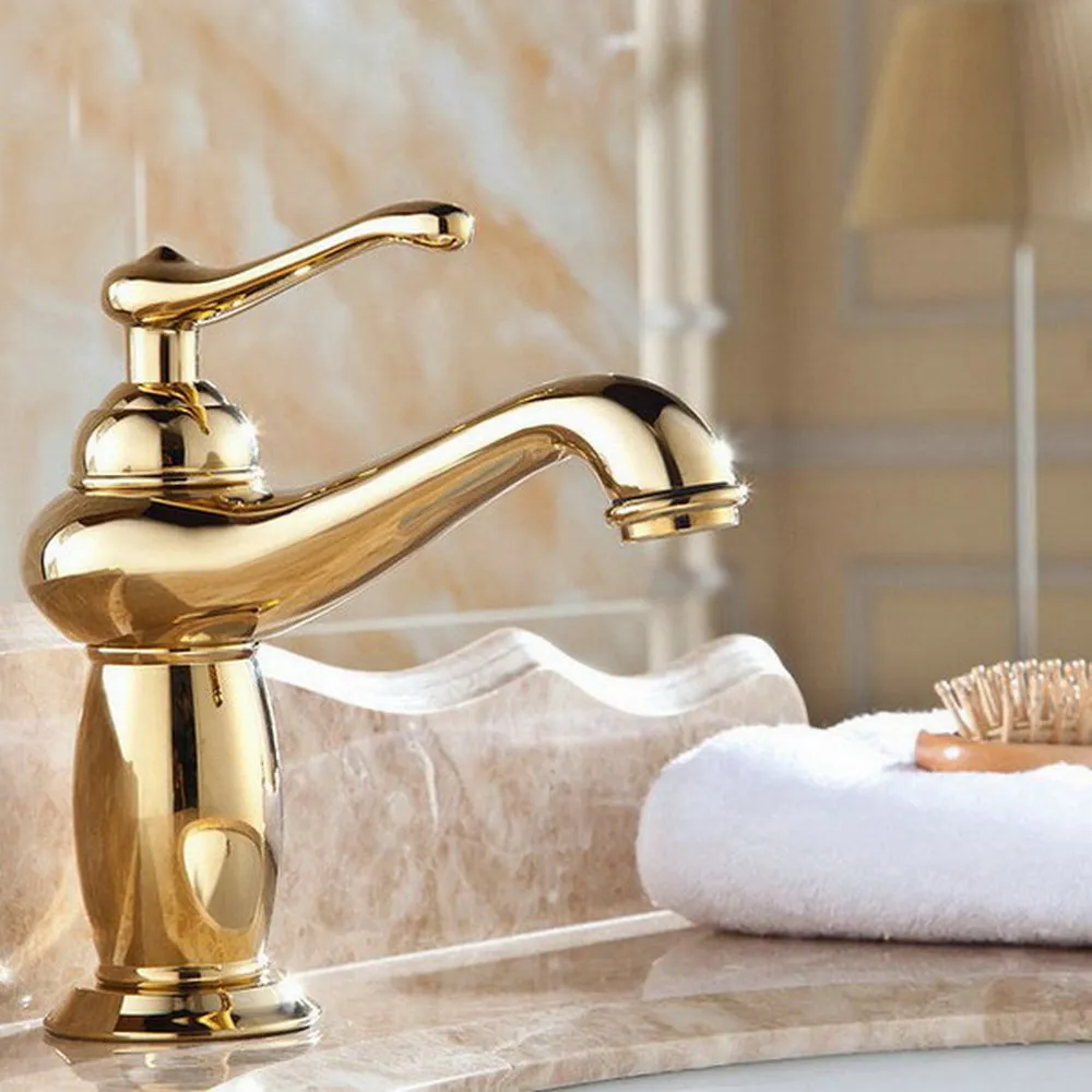 Luxury Gold Color Brass Single Handle Bathroom Sink Basin Faucet Mixer Tap One Hole agf043