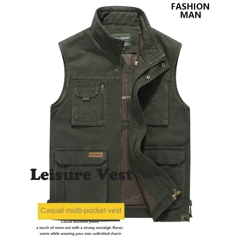 Large Size Men's Vest Work Sleeveless Hunting Spring Multi-pocket Motorcyclist Casual Man Jacket Plus Outerwear Denim Jackets