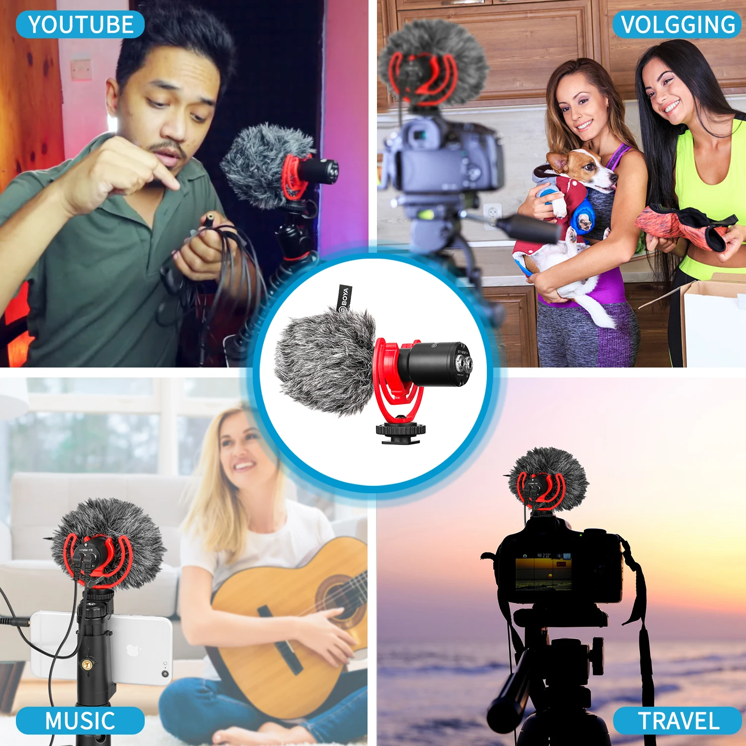 BOYA Condenser Shotgun Microphone Professional Studio Mini Mic with Shock Mount for iphone Android PC DSLR Camera Vlog Recording