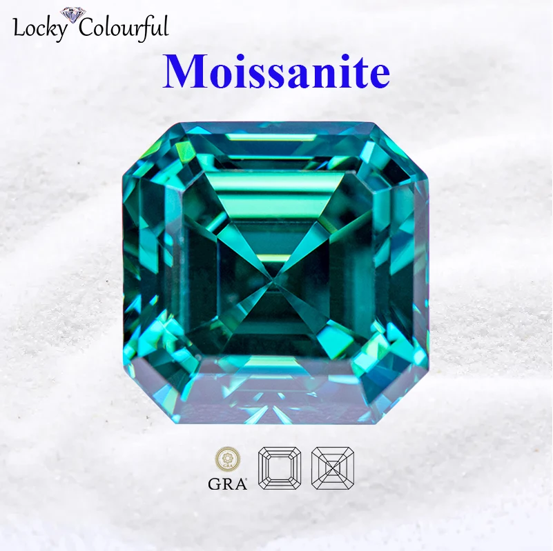 

Moissanite Asscher Shape Emerald Green Color Top Quality Charms Stone for Jewelry Making Materials Necklace with GRA Certificate