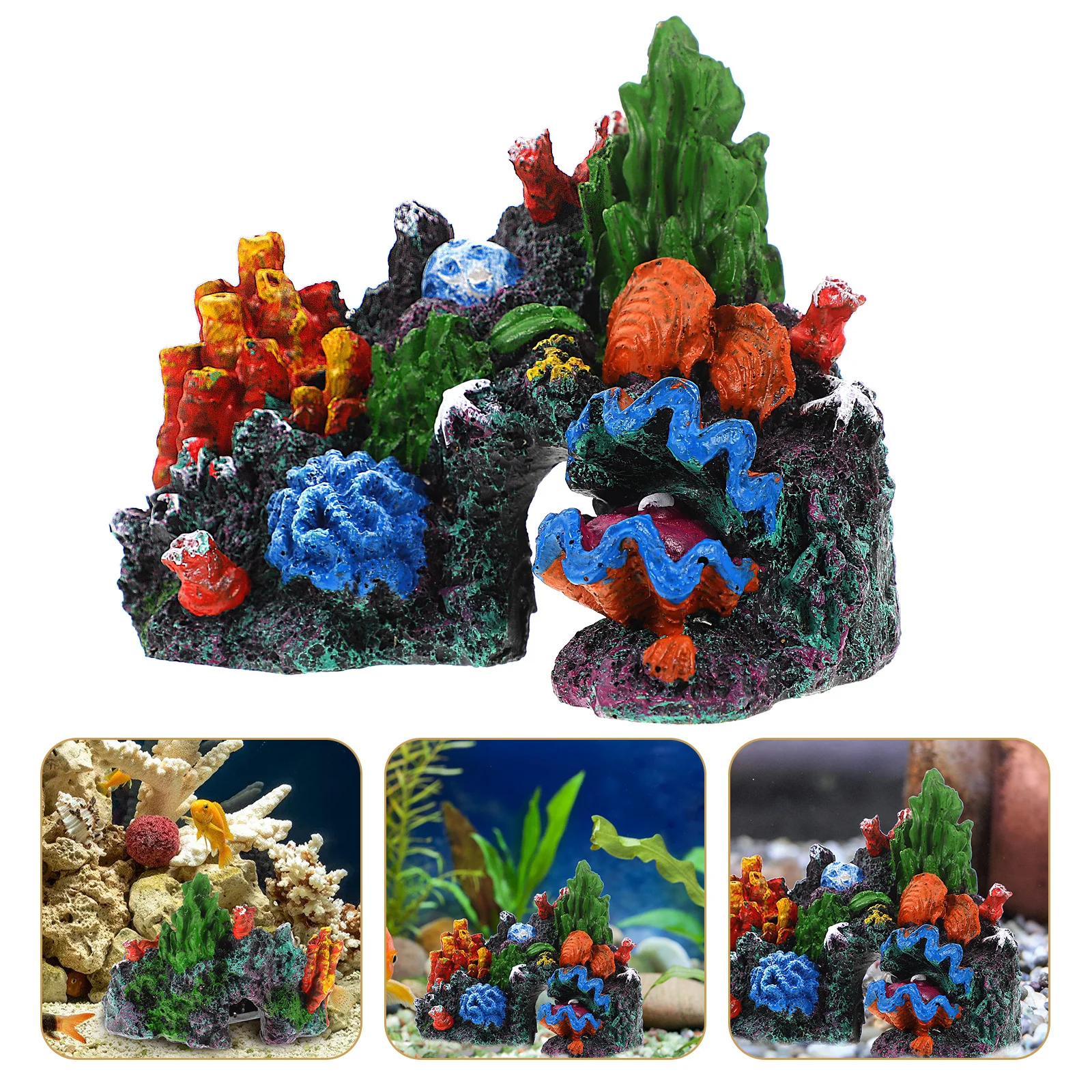 

Realistic Fake Coral Reef Aquarium Decor Resin Made Fish Tank Hideout Stable Base for Freshwater Aquarium Turtle Tank