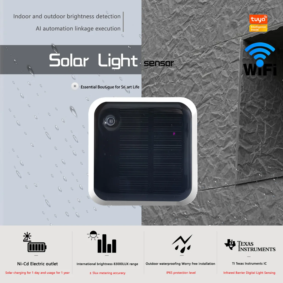 

Датчик освещенности с защитой от погодных условий IP65 - Wi-Fi-датчик Tuya с автоматическим определением яркости | Простая установка умного освещения для улицы