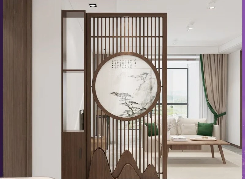 New Chinese-style screen partition cabinet, living room entrance tea room, solid wood hollow hall is facing