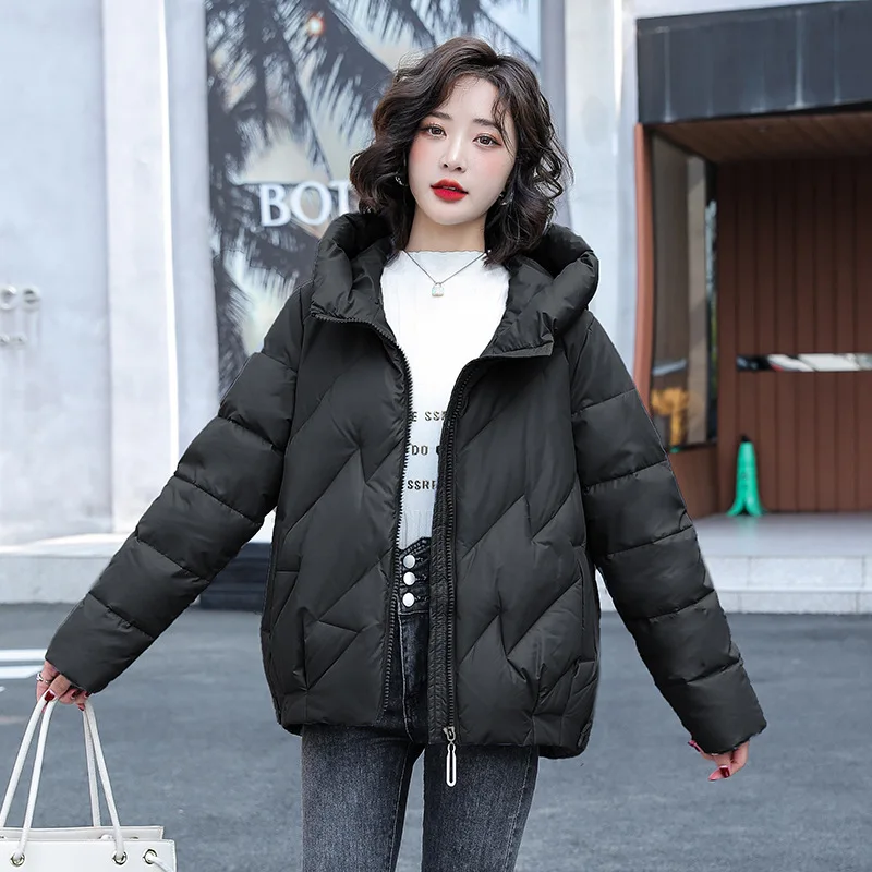 Women's Short Winter Cotton Jacket Warm New Loose Hooded Thick Cotton Coat Trendy Quilted Cotton Padded Jacket Parkas Clothing