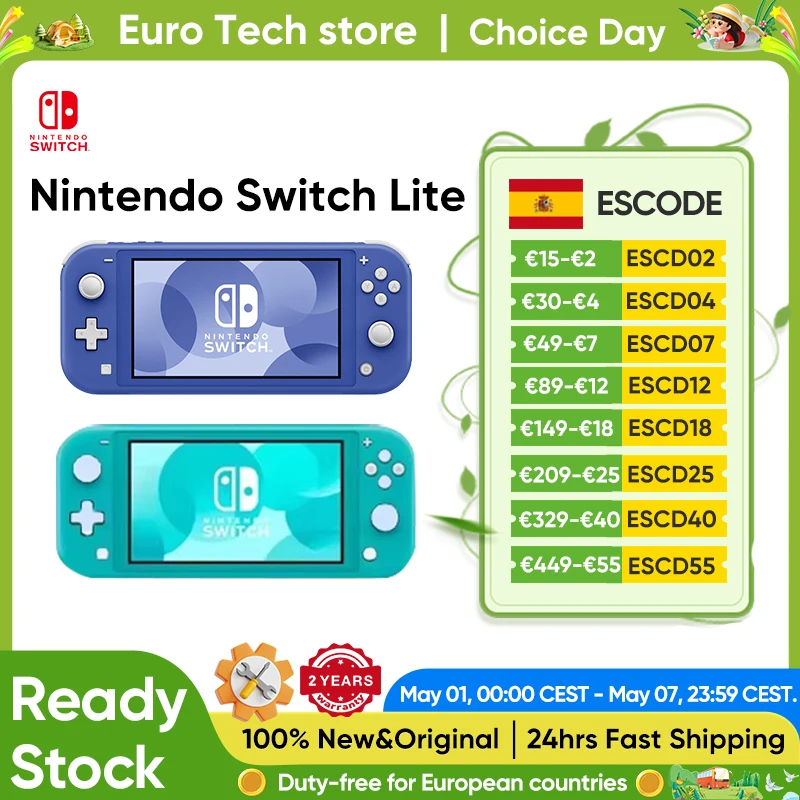 Nueva consola de juegos portátil Nintendo Switch Lite, ligera y portátil, controlador Joy Con integrado, opción de varios colores