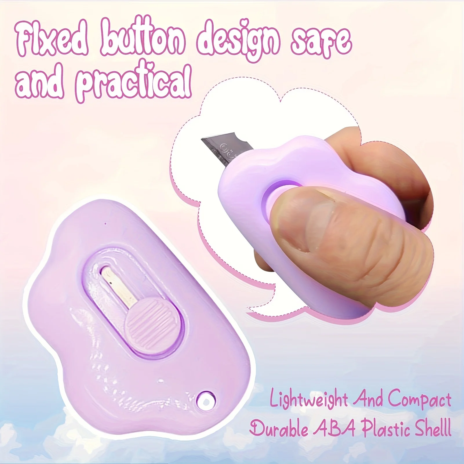 6 قطع صغيرة على شكل سحابة زهرة محمولة للجيب قابلة للسحب صندوق سكاكين مع فتحة سلسلة المفاتيح #2