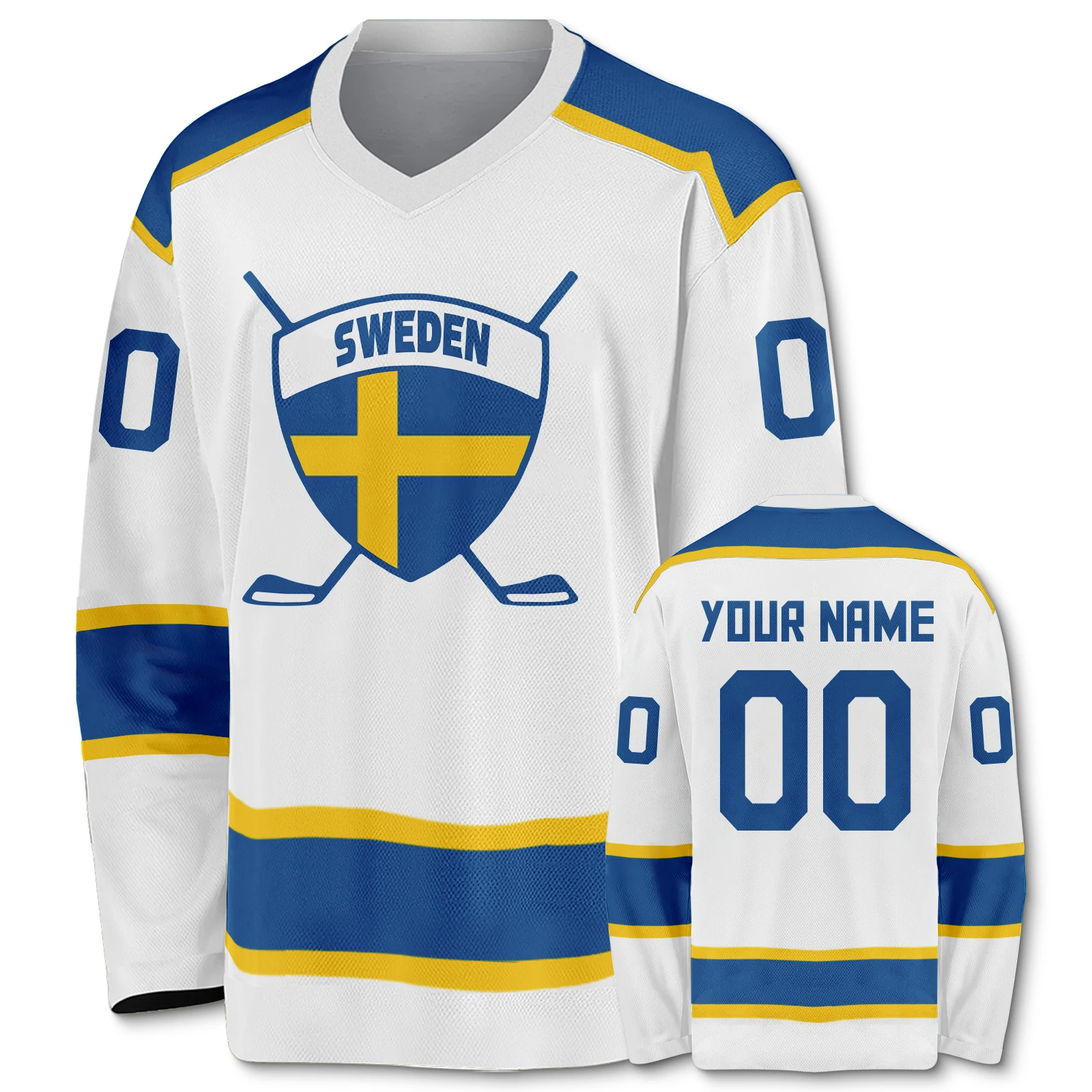 

Custom Sweden Hockey Jersey Sports Fans Gift Personalized Printed Name Number Ice Hockey Shirt for Men Women Youth Kids