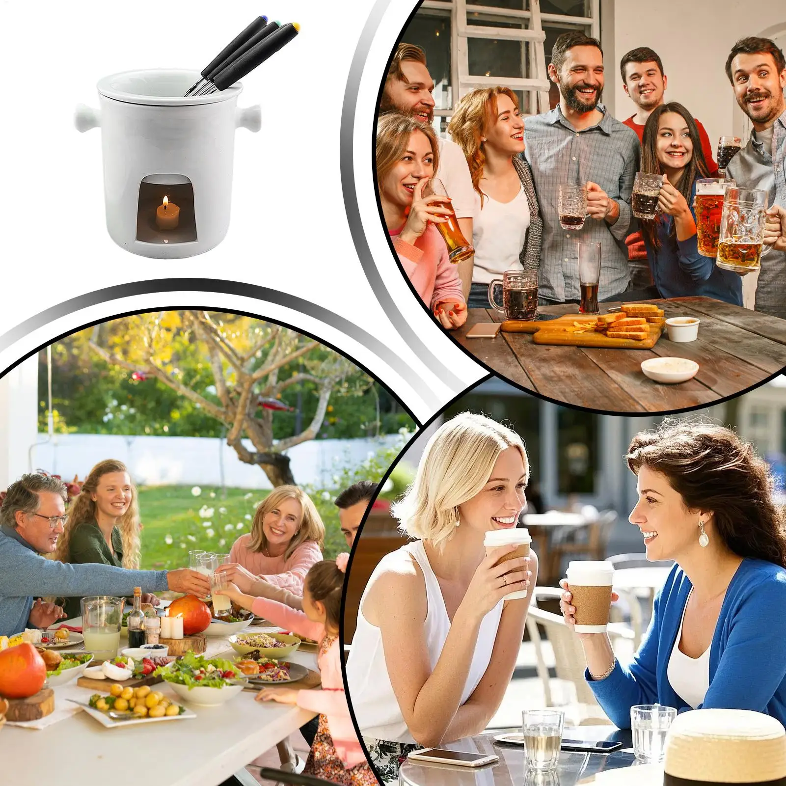 

Кружка для шоколадного фондю, 300 мл, керамическая грелка с 4 вилками, мини-набор фондю для сыра, масла, десерта, вечеринки, свидания, ночного дня рождения