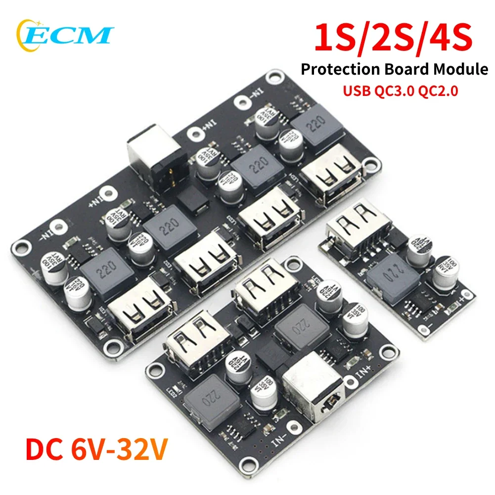 1S/2S/4S USB QC3.0 QC2.0 USB DC-DC Buck Converter Charging Step Down Module 6-32V 9V 12V 24V to Fast Quick Charger Circuit Board