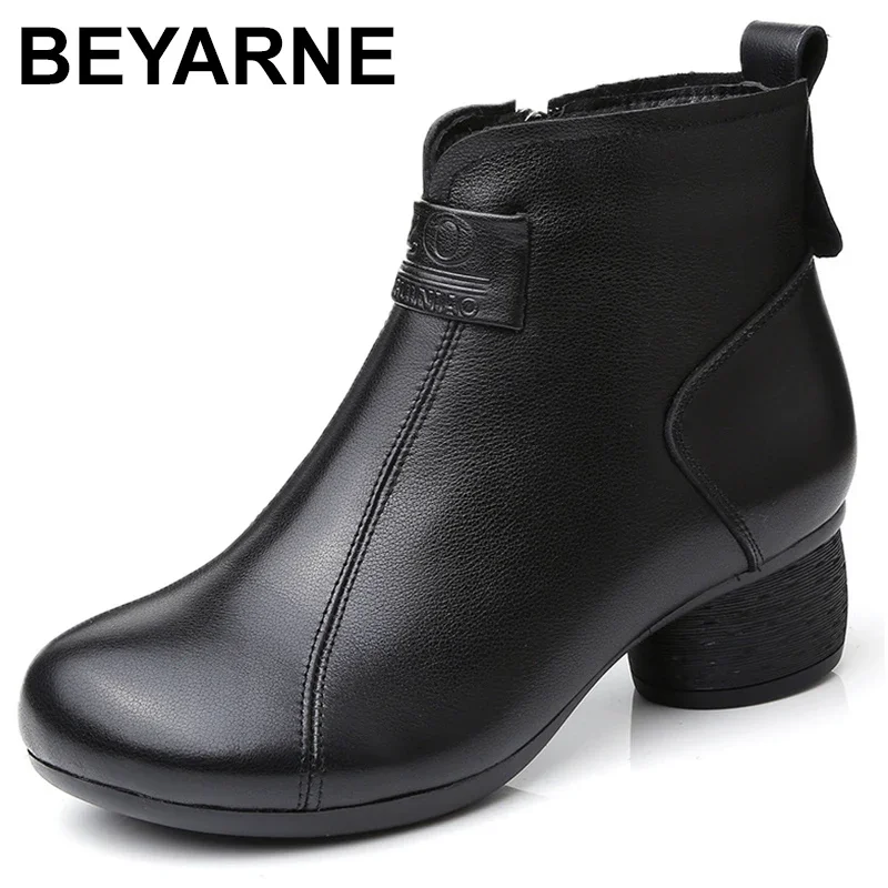 

Women Shoes Platform Boots 2023 New Spring/Autumn Genuine Leather Zip Round Toe Sewing Handmade Ankle Lady Boots