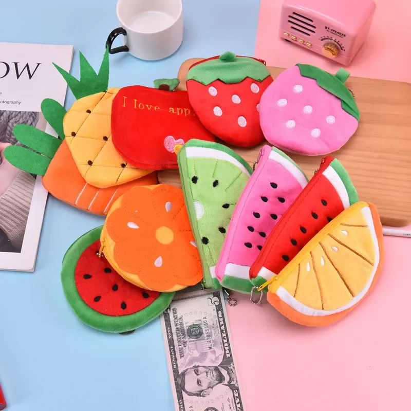 Plush Red Watermelon Coin Bags Fruit Wallet Big Volume Watermelon School Kids Pen Pencil Bag Case Popular Coin Purses