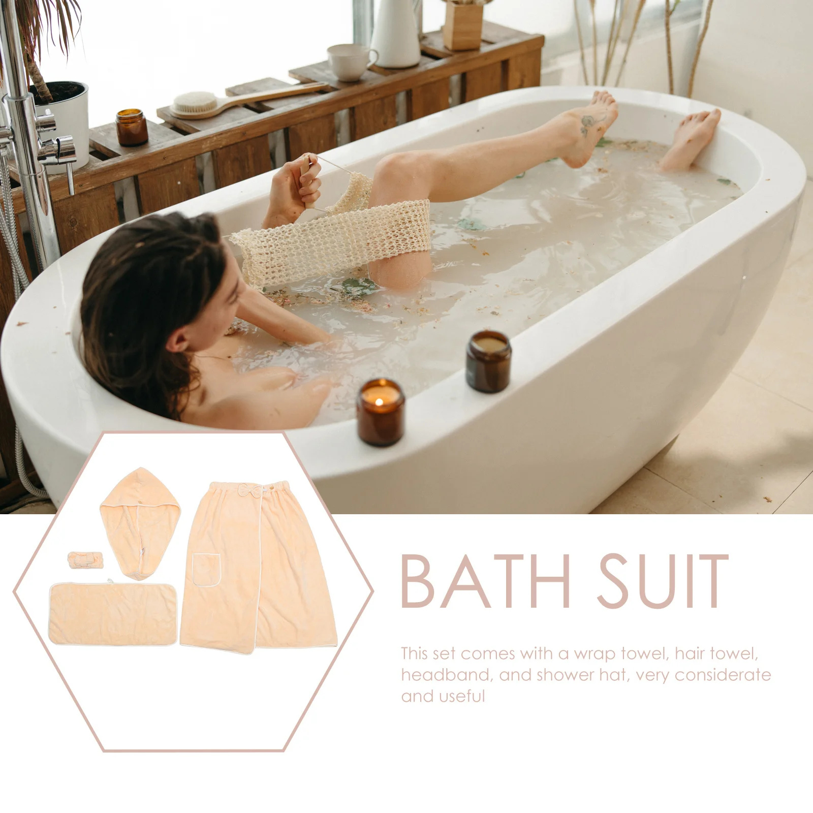 

1Set Spa Bath Towel Wrap Body Wrap Hair Towel Headband Shower Hat Soft Comfortable Skin Safe for Women White Beach Towels