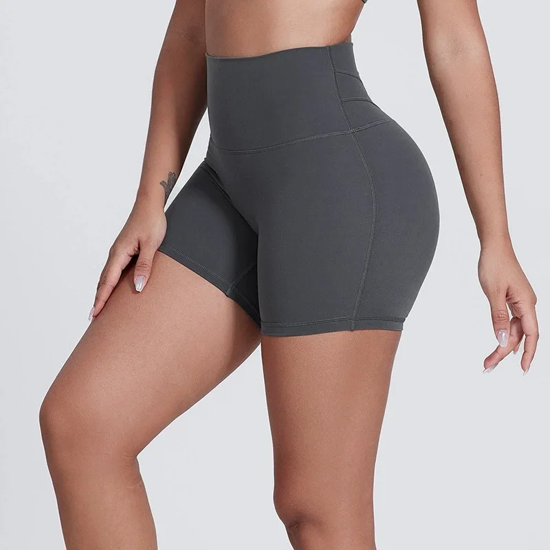 

Women High Waist Yoga Shorts Solid Color Compression Workout Leggings Sweat-Wicking Gym Biker Shorts with Inner Pocket Training