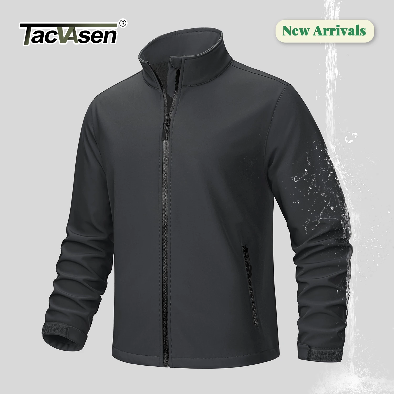 TACVASEN Fleece Lined Softshell Jacket Men's Full Zip Up Rain Jacket Outdoor Work Jacket Spring Trekking Hiking Windbreaker Male