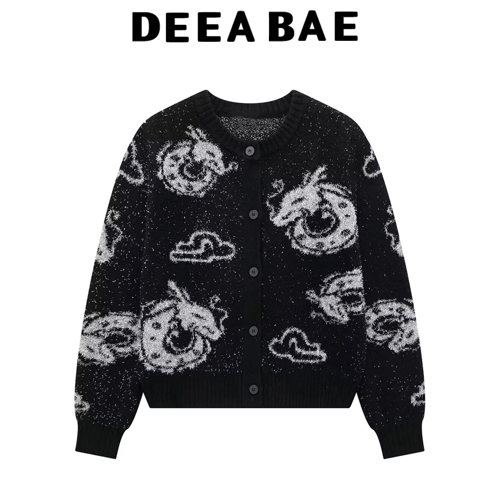 DEEABAE 2025 Giacca lavorata a maglia jacquard animale casual personalizzata semplice moda autunno nuova donna