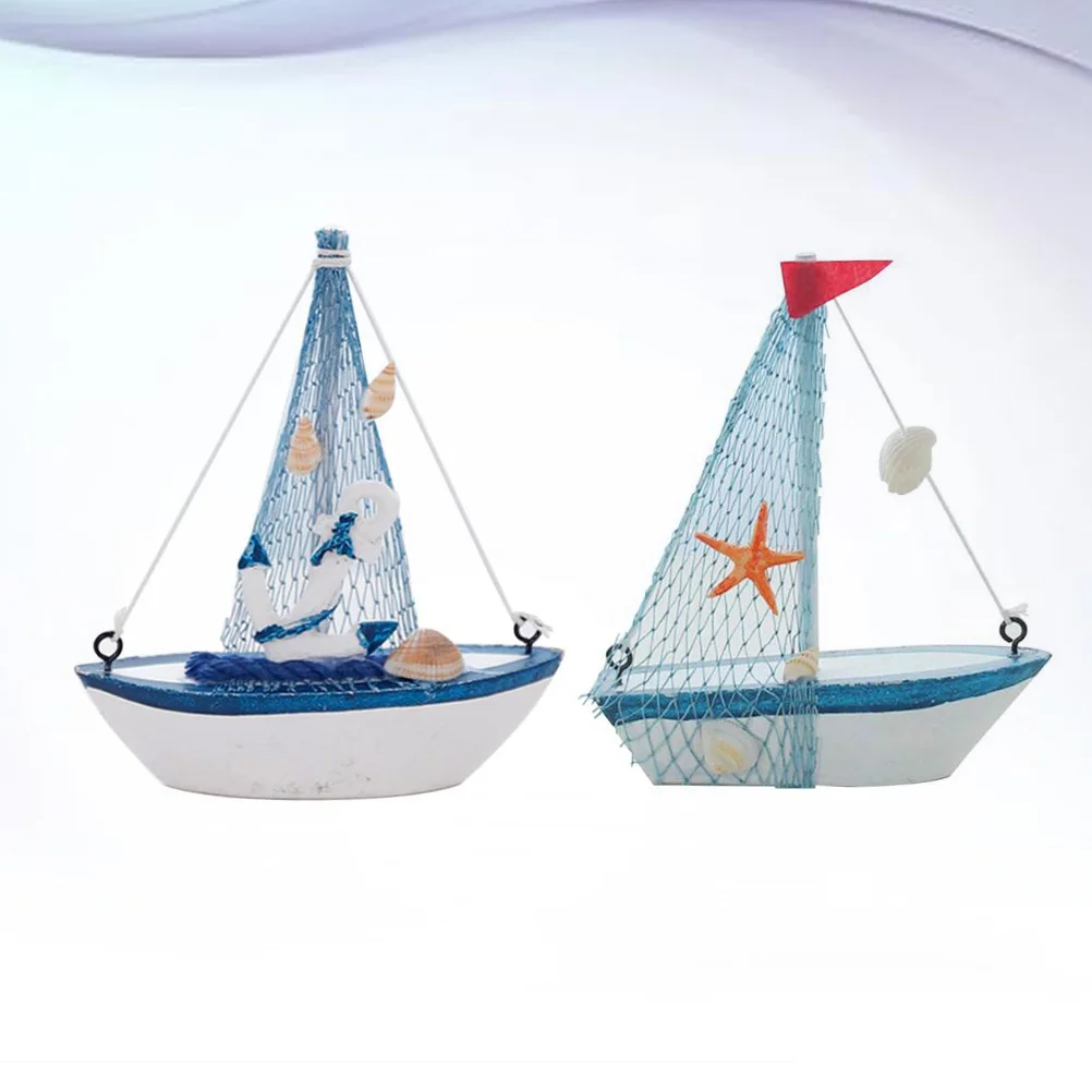 

2 Pcs Ship Decorations for Home Wooden Sailboat Decorate Table Top Creative Car Ornament