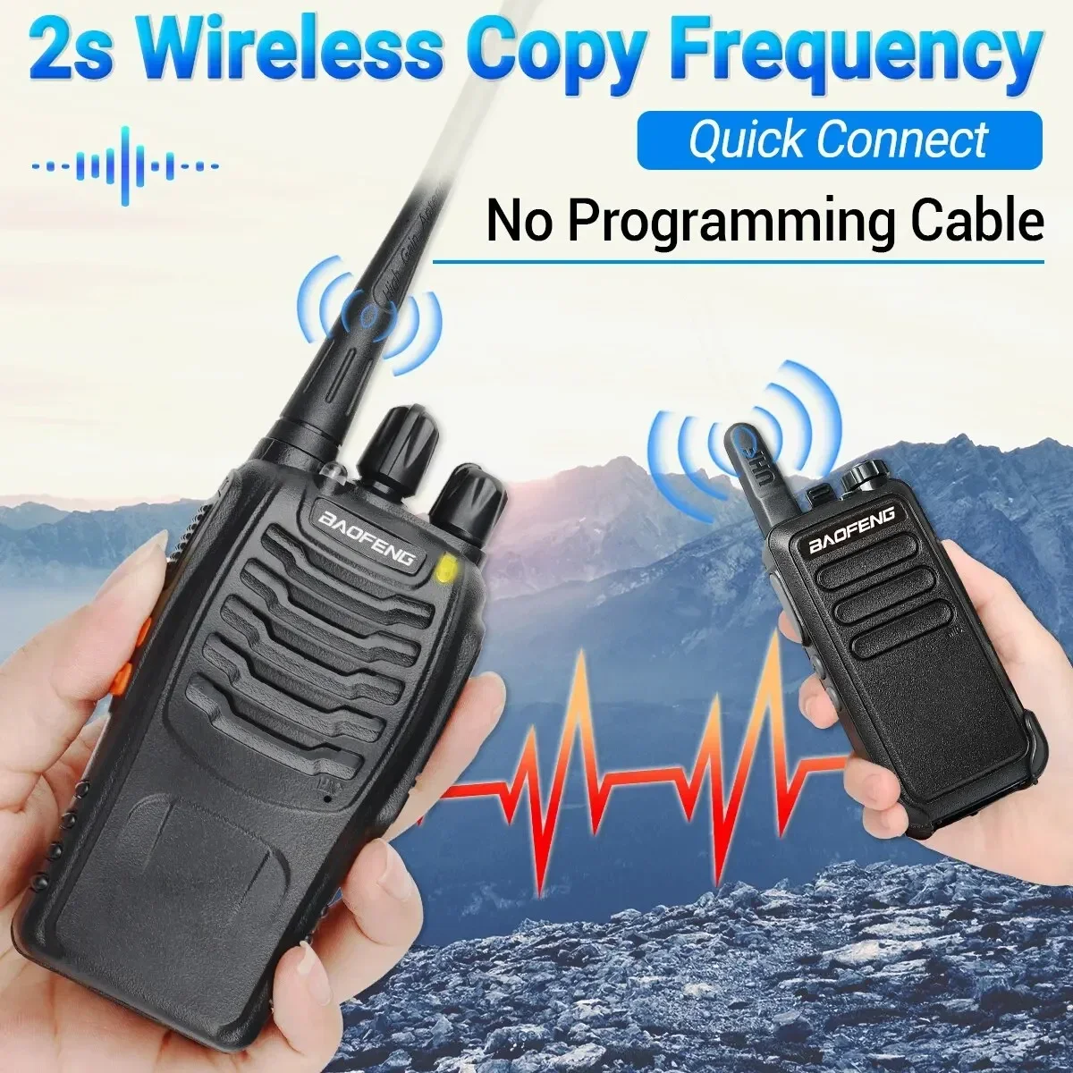 Baofeng-BF-888S Long Range Walkie Talkie, Sem Fio, Freqüência, Portátil, Longo Alcance, Em Espera, UHF, 400-470MHz, Ham Rádio em Dois Sentidos, 2pcs