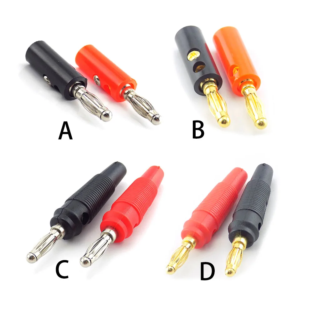 10pcs Audio Speaker Screw 4mm Banana Plug Gold Silver Plate Plugs Connector Adapter Solderless Black Red Color D5