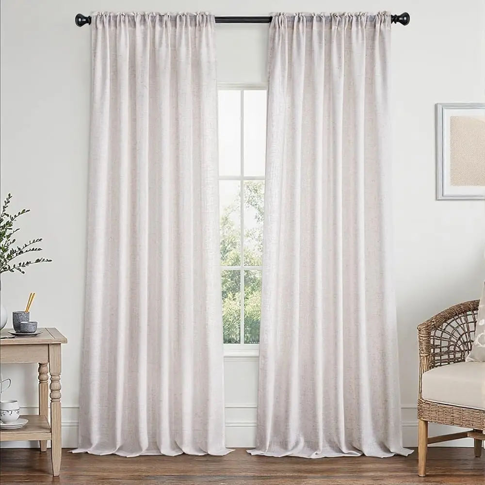 

Linen White Ains 84 H Length 2 Panels Set For Living Room Bedroom Semi Sheer Light Ing Farmhouse Rod Pocket Long Soft Thi Linen