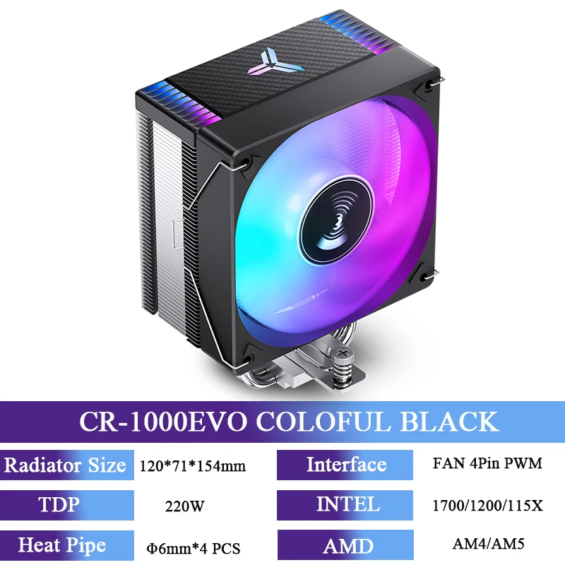 JONSBO CR-1000EVO CPU Radiator 4 Heatpipes CPU Koeler 120mm Fan 5 V ARGB PWM Voor LGA 1150 1151 1200 1700 AM4 AM5