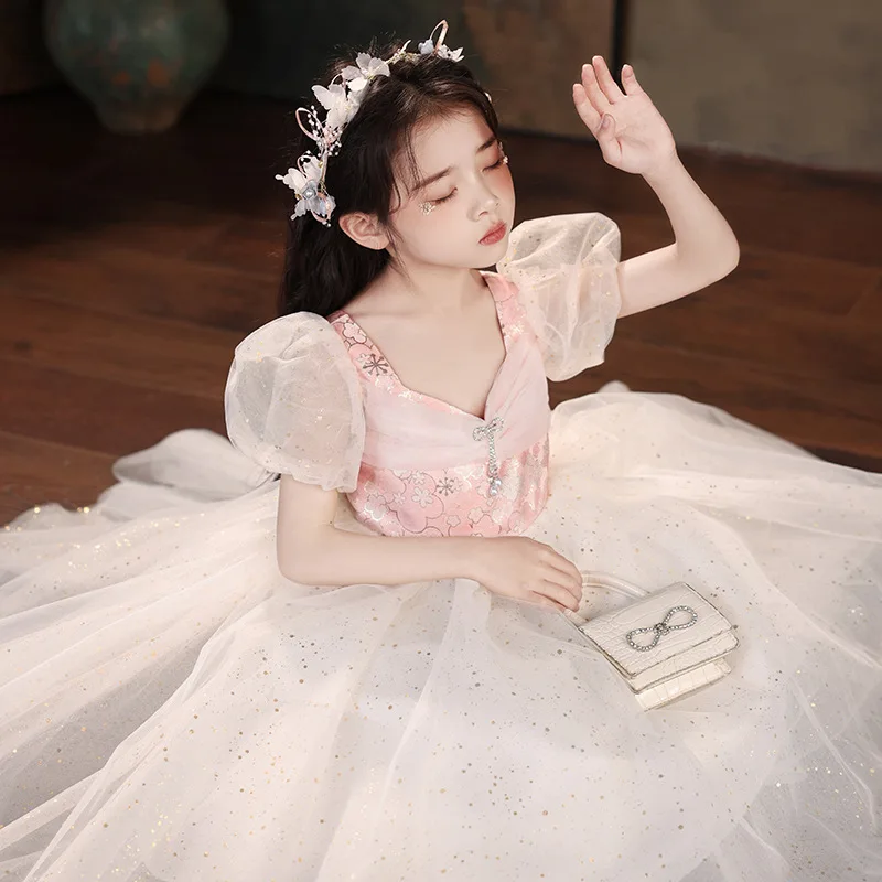 

Flower Wedding Little Girl Summer Girls Birthday Princess Dress Children's Host Piano Performance Costume