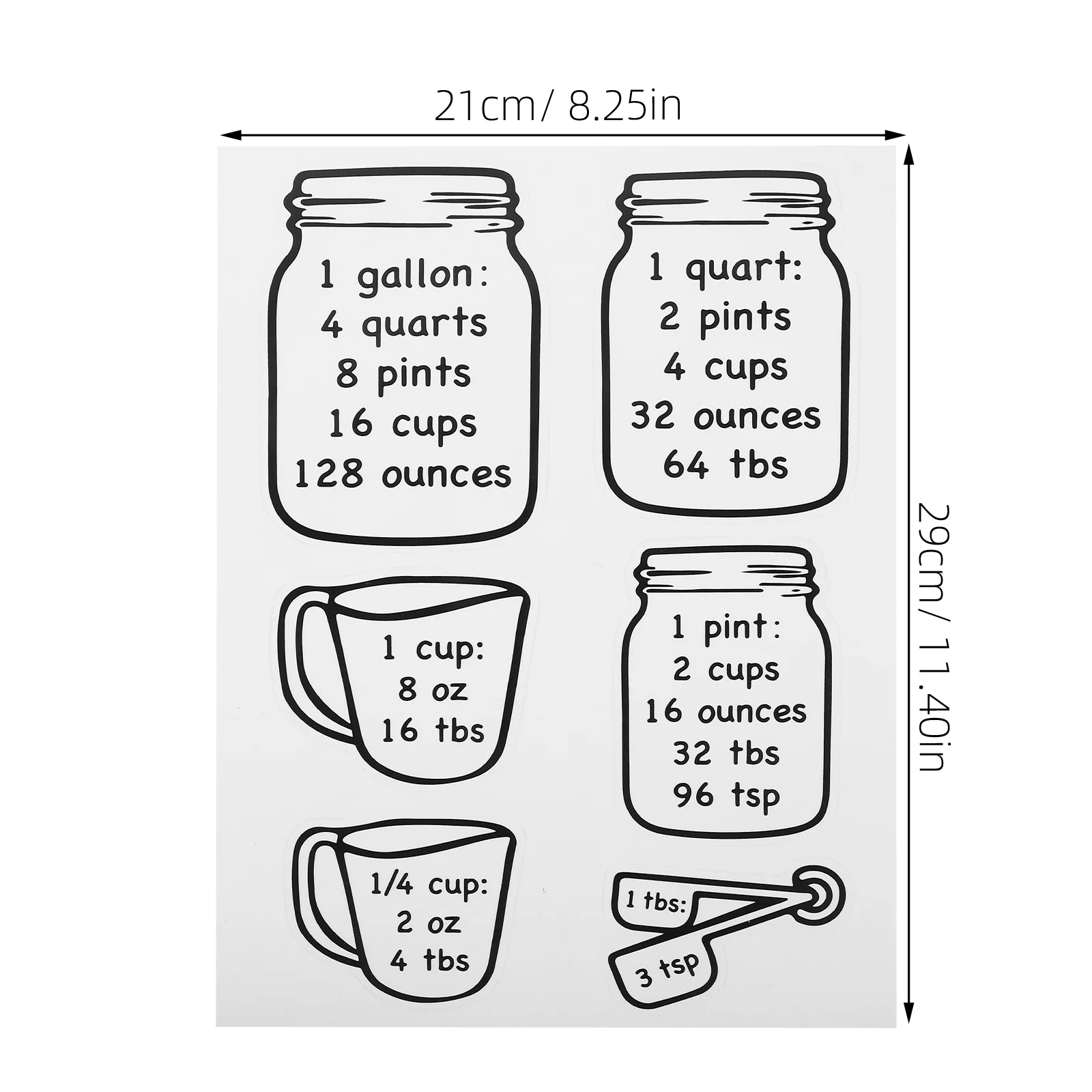 2 قطعة مخطط تحويل قياس المطبخ دليل الطبخ والخبز أكواب دقيقة أونصة ملي لتر تحويل جرام