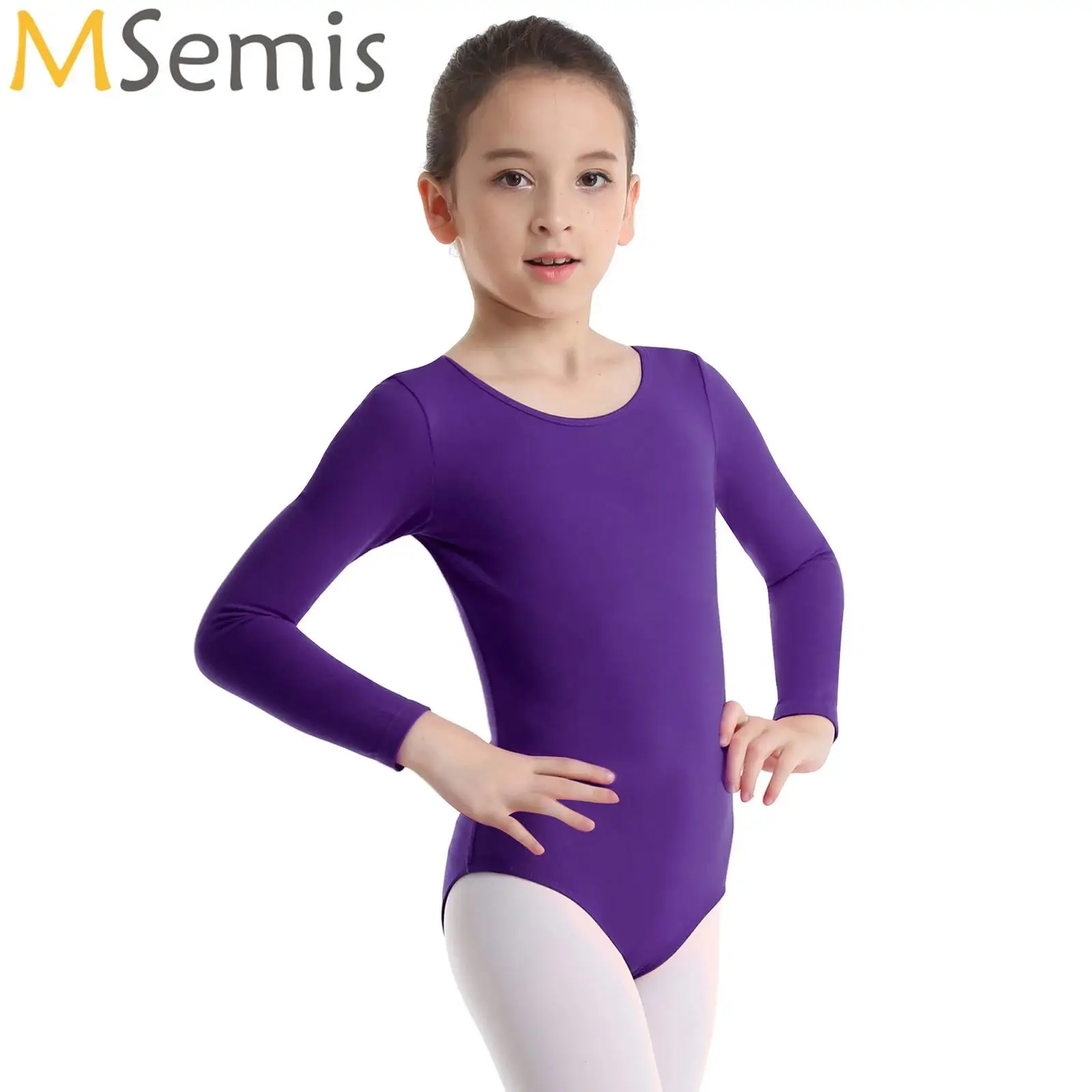 

Girls Long Sleeve Ballet Dancer Leotard Dress Kids Dance Costume Solid Gymnastics Workout Training Bodysuit Dancer Wear