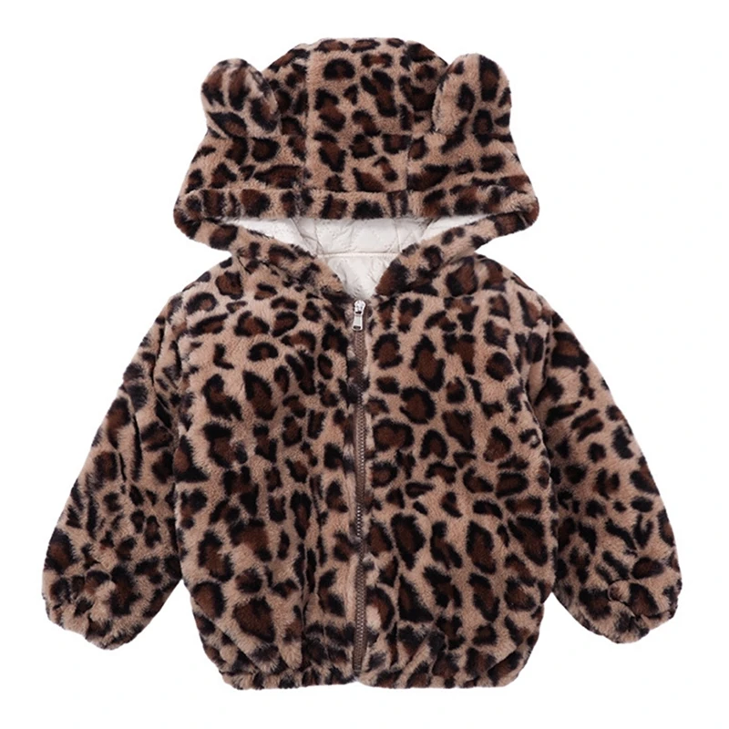 Children Baby Girl Clothes Winter Leopard Print Coat Kids Boy Lamb Wool Warm Hoodie Long Sleeved Hooded Clothes