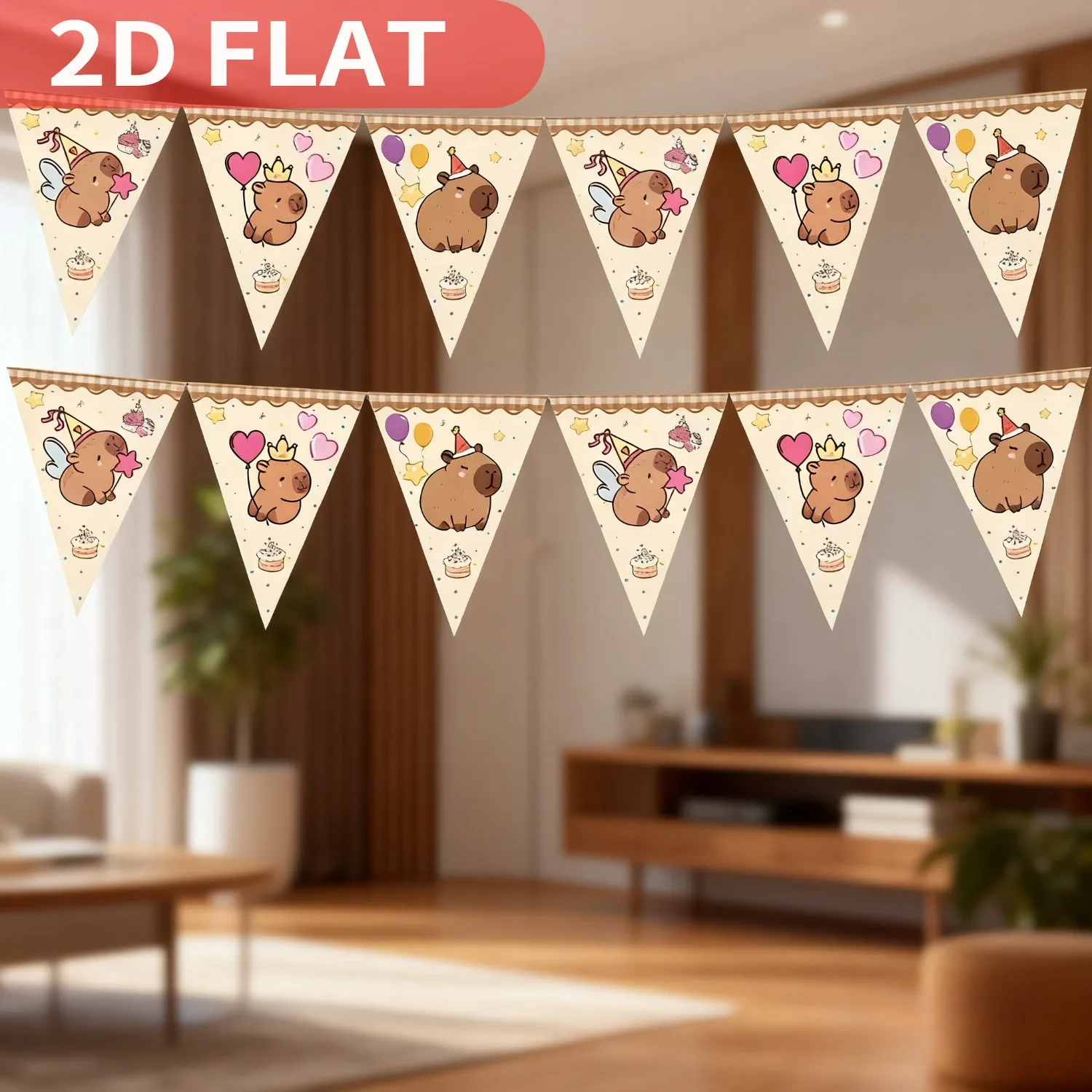 

12pcs New Capybara Theme Birthday Banner, Party supplies, Birthday Party Banner and Hanging Decor Set, 7x11 inch, Polyester