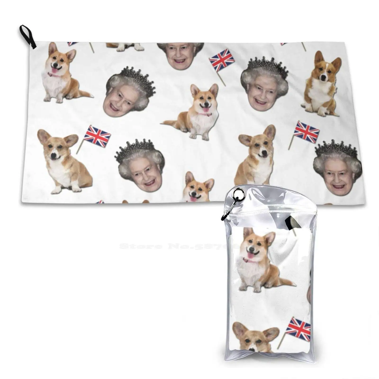 Queen Elizabeth And Corgis Pattern Soft Microfiber Fabric Travel Towel Queen Elizabeth Royal Dogs Dog Lover Corgis Pattern