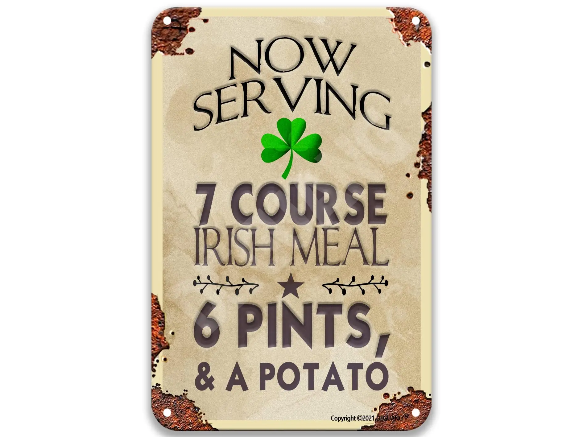 Now Serving 7 Course Irish Meal 6 Pints And A Potato Metal Art Decoration Farm Country Kitchen Decor Tin Signs Vintage Funn sign