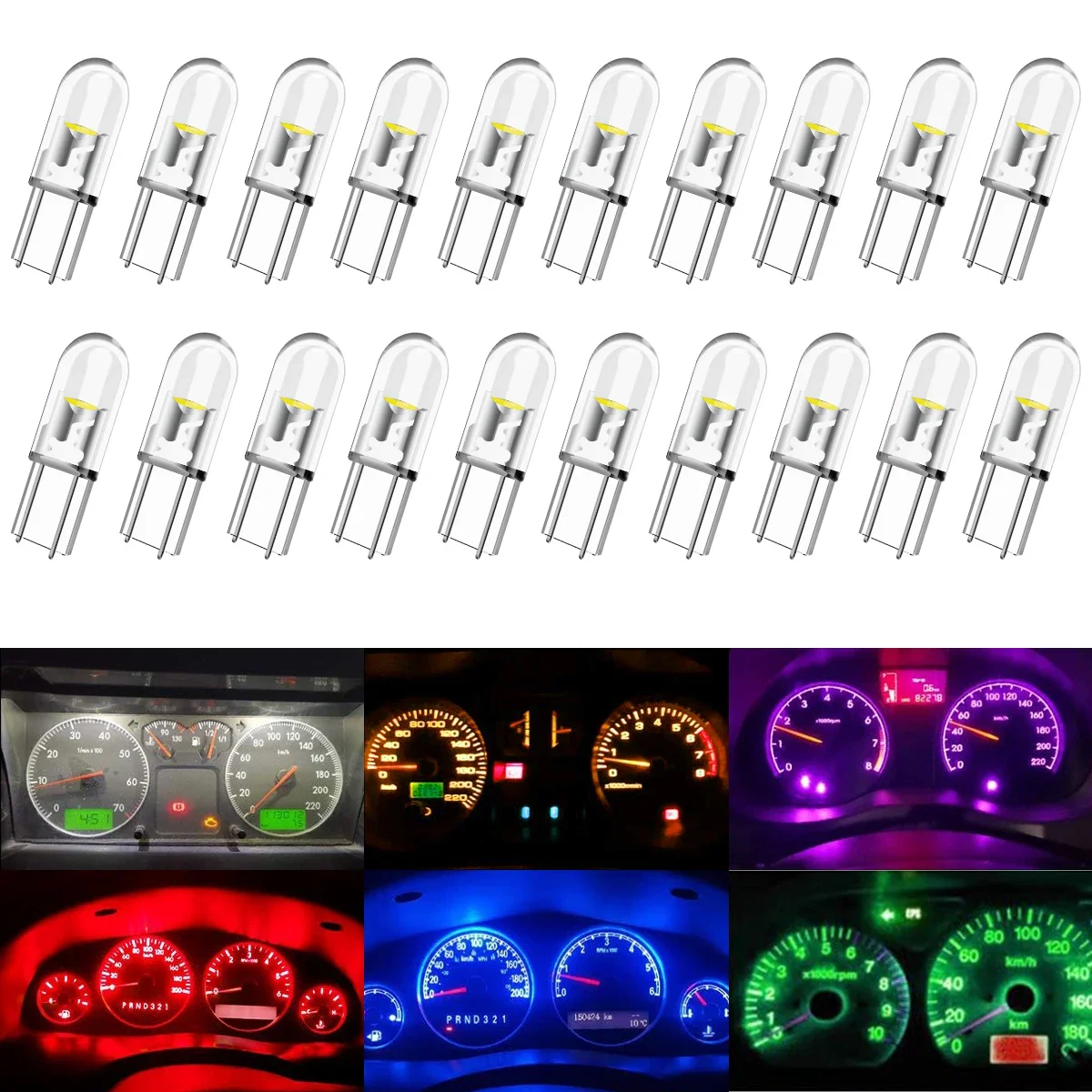 

100PCS T5 Led Bulb W3W W1.2W COB LED Bulbs Canbus Dashboard Warming Indicator Wedge Lamps Car Interior Lights 12V