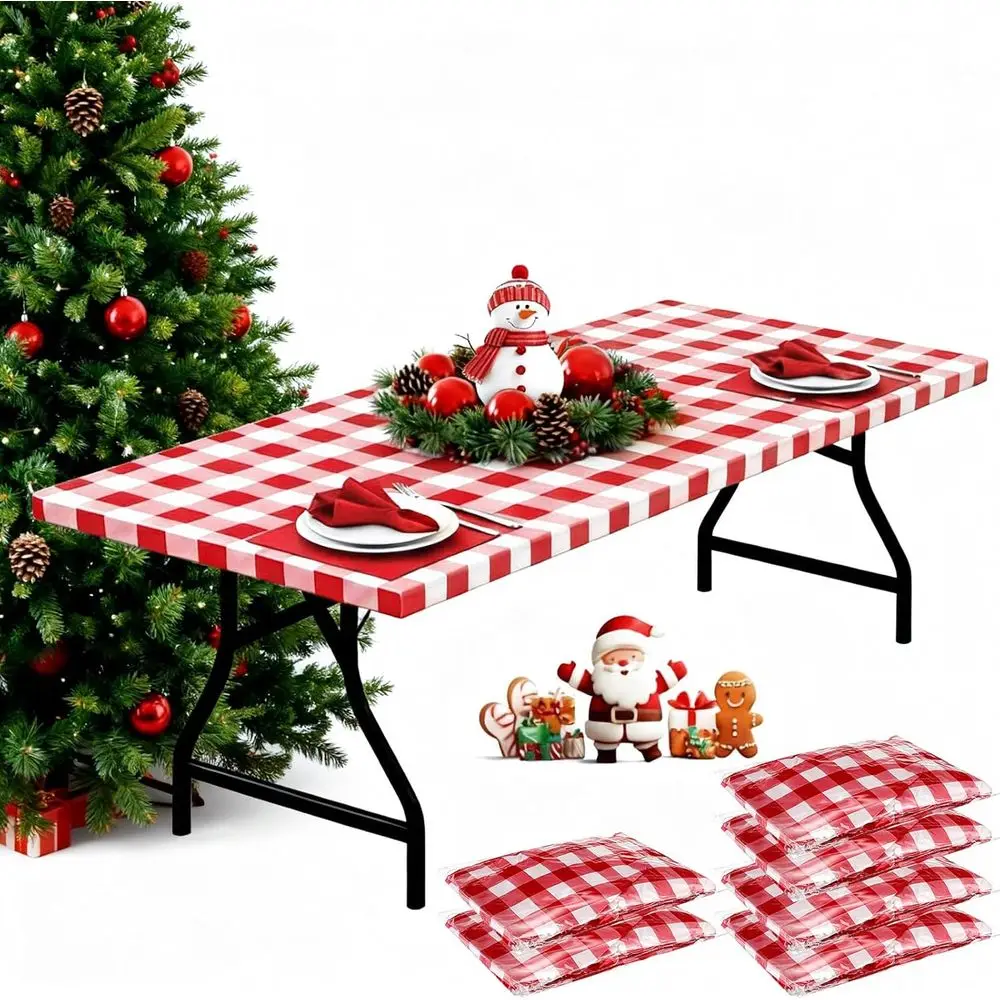 

6-Pack 72 x 30 Plastic Tablecloths with Elastic, Waterproof for 6ft Tables, Ideal for Parties, Picnics, Holidays