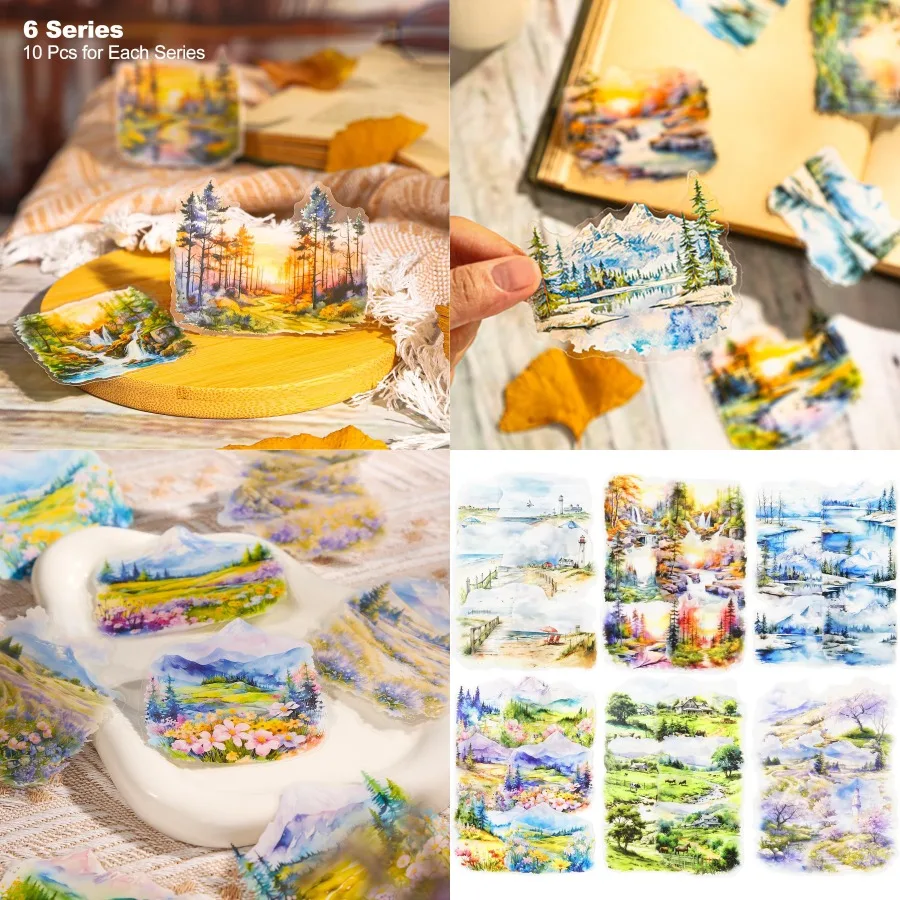 

Large Scenery PET Sticker Set 60Pcs Nature and Countryside Stickers for Scrapbooking Journaling DIY Crafts and Art Supplies - P
