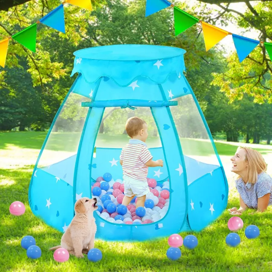 Poteau à balles pour bébé avec 50 balles, tente de jeu Pop-Up pour filles, jouets de princesse pour maison de jeu intérieure et extérieure avec transport Ba