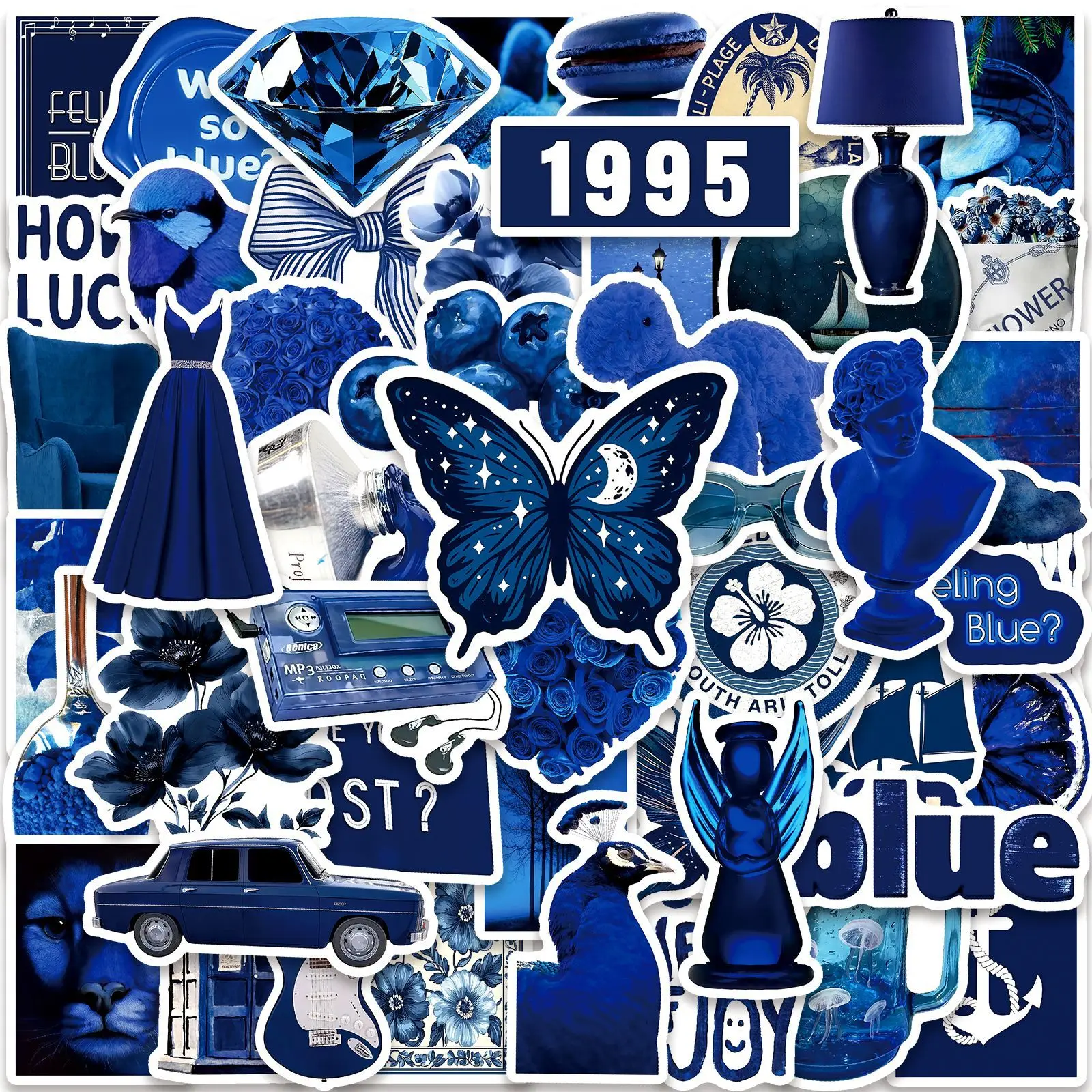 50PCS Blue INS Style Literary Graffiti Sticker DIY Decorative Mobile Phone Case Notebook Water Cup Toy Gift Sticker