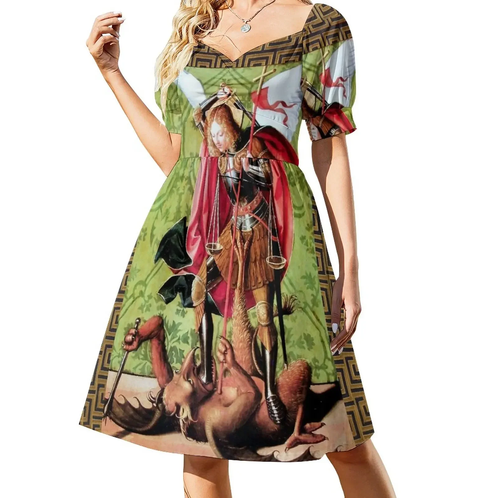 

ST. MICHAEL ARCHANGEL,DEVIL AND JUSTICE Short-Sleeved Dress dresses for woman Female dress