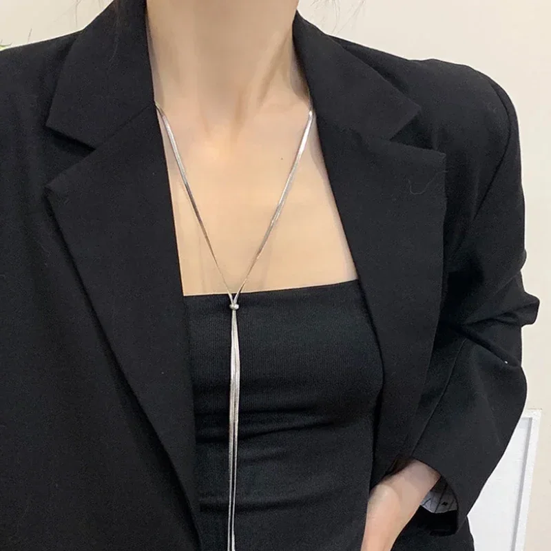 Punk Long Flat Snake Bone Y-Shaped  Chain Necklace for Women Gold Color Fashion Charms Jewelry Wholesale