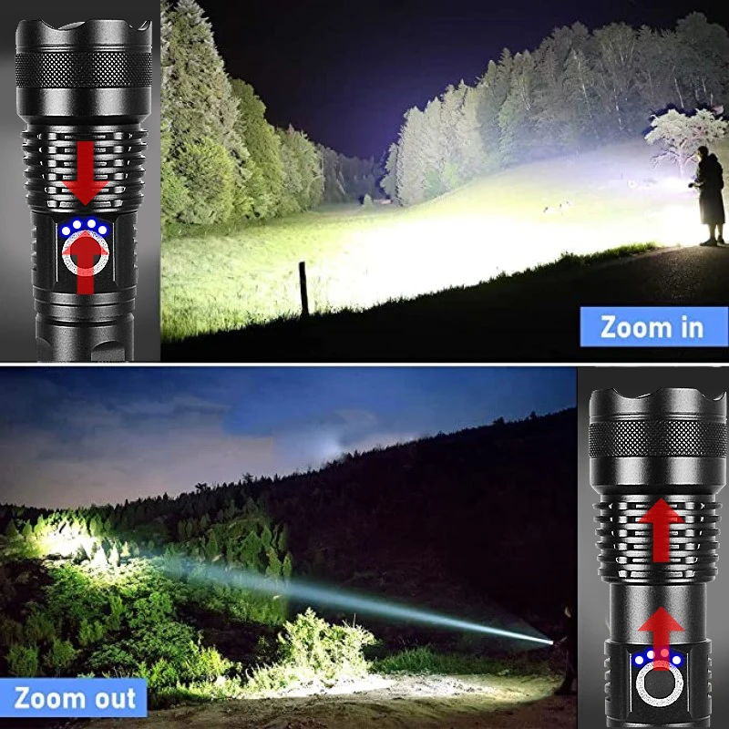 Most Powerful XHP360 LED Flashlight 18650 Rechargeable USB Torch Light XHP90 Flashlights High Power Long Range Tactical Lantern