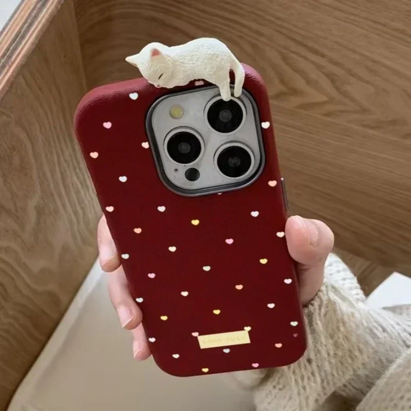 Cartoon Love Heart DIY 3D Doll Case Compatible for IPhone 13 14 16 12 11 15 Pro Max XR X 16 15 Plus XS Max Leather Texture Case