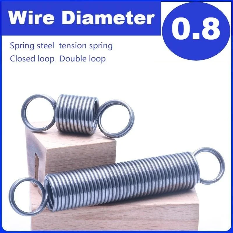 Spring steel Tension spring,Closed loop Double loop,0.8mmWire Dia,Outer Dia 6/7/8/10mm,Length130/150/160/180/200/220mm.