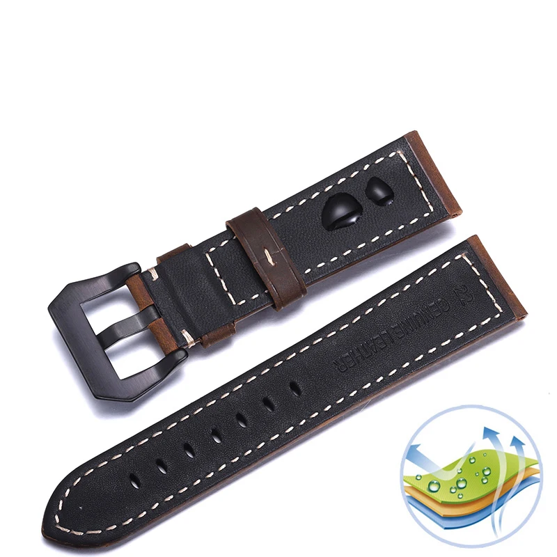 Panerai watch strap Genuine leather men\'s and women\'s original PAM111/441/312 Original Factory Crazy Horse Belt needle buckle 24